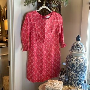 Boden, pineapple, geometric, pink and white dress size 4 petite, NWOT
